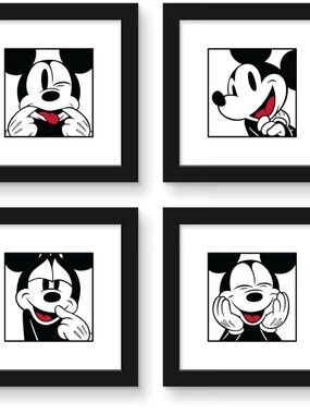 Mickey Mouse Black, White & Red Expression Wall Art Set